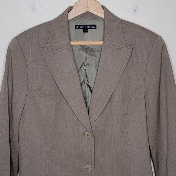 Lafayette 148 New York | Light Brown Two Button Wool Blend Blazer Size 12 - Picture 3 of 4